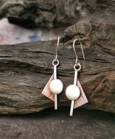 Sterling Silver and Copper geometric triangle circle handmade earrings - Triangle Geometric Earrings