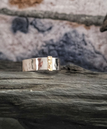 9 carat Gold and Sterling Silver textured handmade wide band ring - Gold and Sterling Silver minimal ring