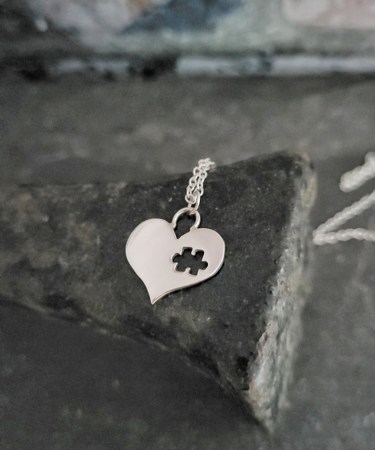 Handmade Sterling Silver puzzle heart necklace - Missing piece Heart Necklace