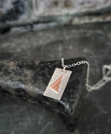 sterling silver and copper triangle textured rectangled handmade necklace - sterling silver and copper handmade triangle necklace