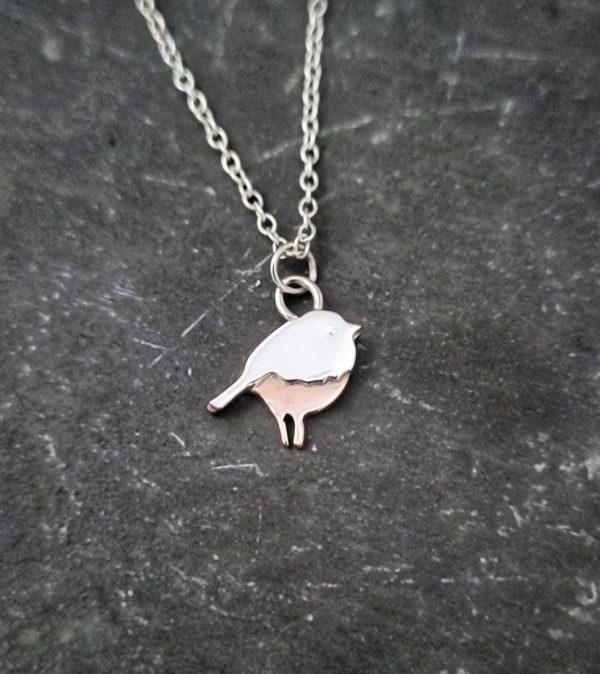 handmade sterling silver and copper robin bird memorial necklace - sterling silver and copper robin necklace