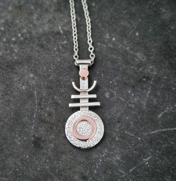 Handmade Sterling Silver and Copper geometric necklace - Geometric Handmade Necklace