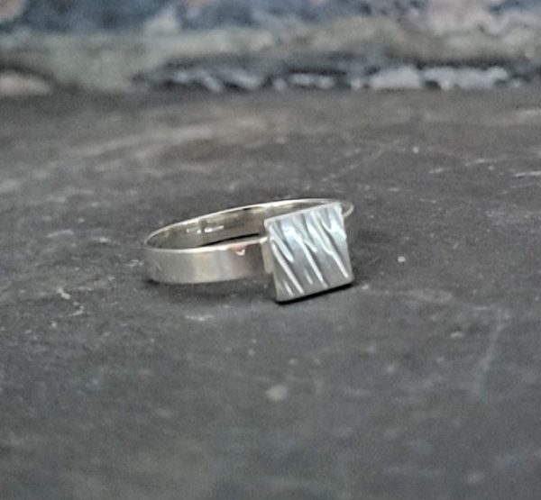 Textured square Sterling Silver handmade ring - Silver Square Ring