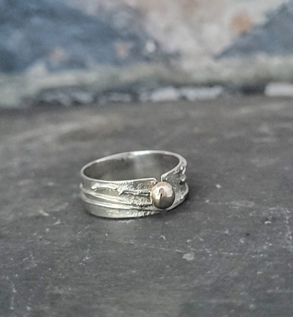 Wrap around Sterling Silver ring with 9 carat Gold center - Gold and Silver Wrap Ring