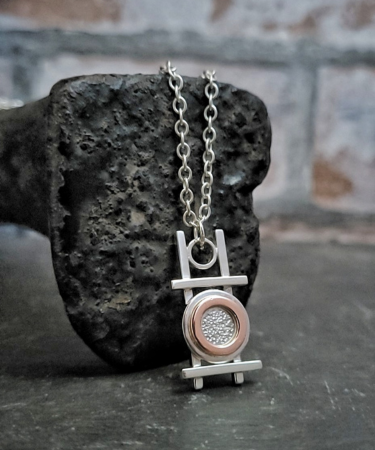 Handmade Sterling Silver and Copper Circle geometric necklace - Circle Silver and Copper Necklace