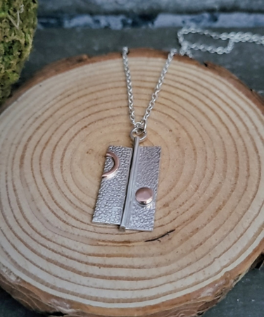 Handmade Sterling Silver and Copper geometric textured necklace - Textured Silver Necklace