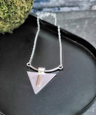 Statement handmade 9 carat Gold and Sterling Silver textured triangle necklace - Triangle Statement Necklace